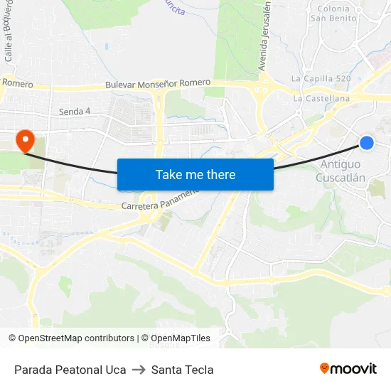 Parada Peatonal Uca to Santa Tecla map