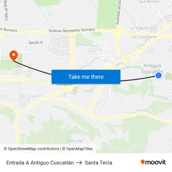 Entrada A Antiguo Cuscatlán to Santa Tecla map