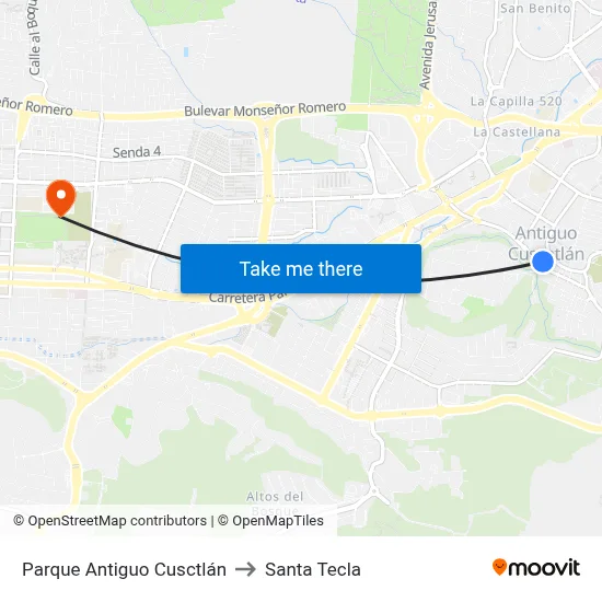 Parque Antiguo Cusctlán to Santa Tecla map