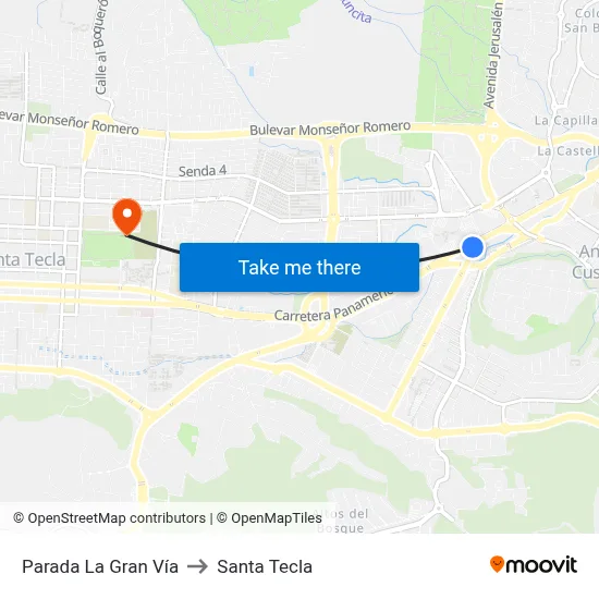 Parada La Gran Vía to Santa Tecla map