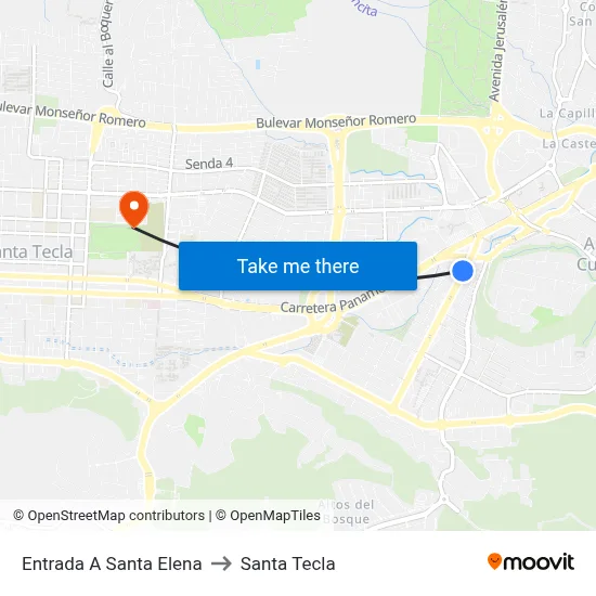 Entrada A Santa Elena to Santa Tecla map