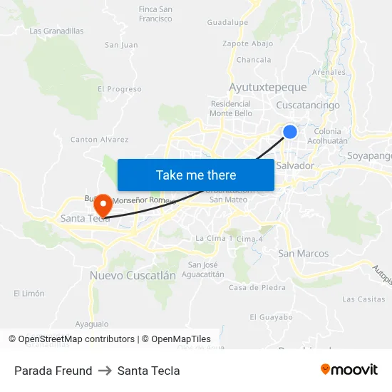 Parada Freund to Santa Tecla map