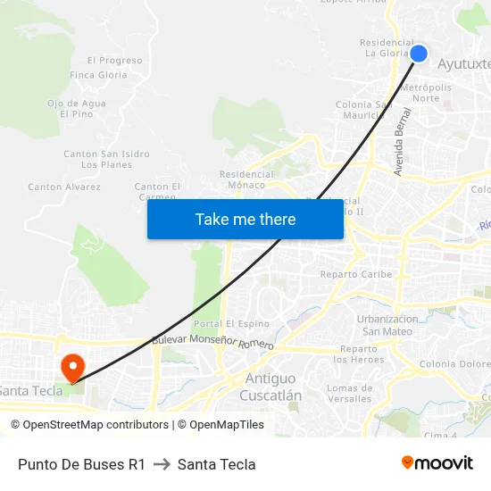 Punto De Buses R1 to Santa Tecla map