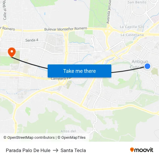 Parada Palo De Hule to Santa Tecla map