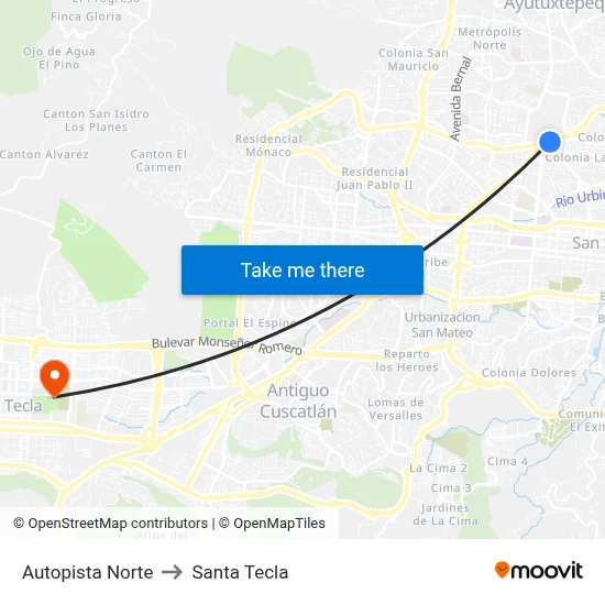 Autopista Norte to Santa Tecla map