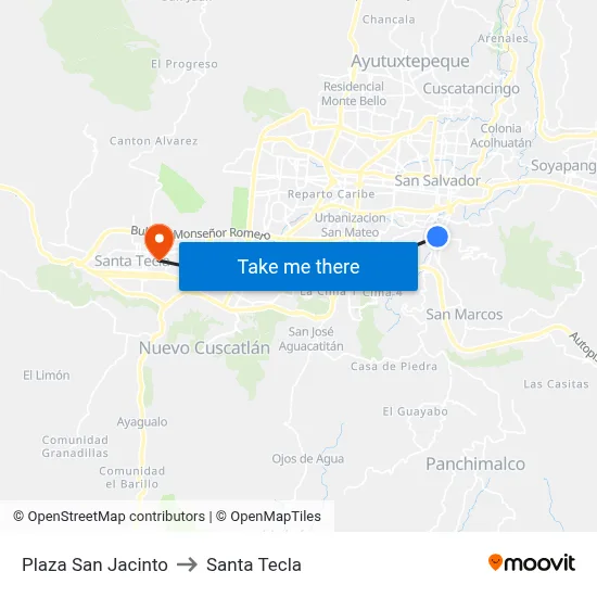 Plaza San Jacinto to Santa Tecla map