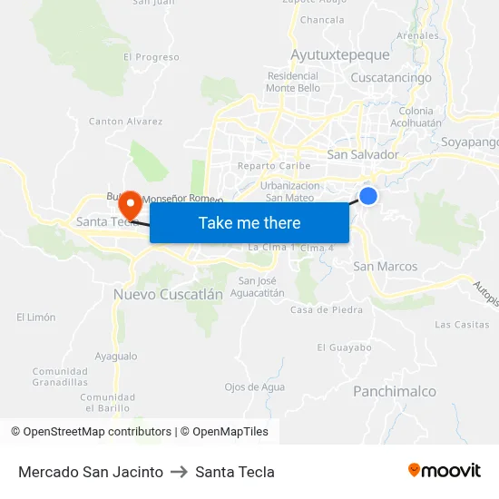 Mercado San Jacinto to Santa Tecla map