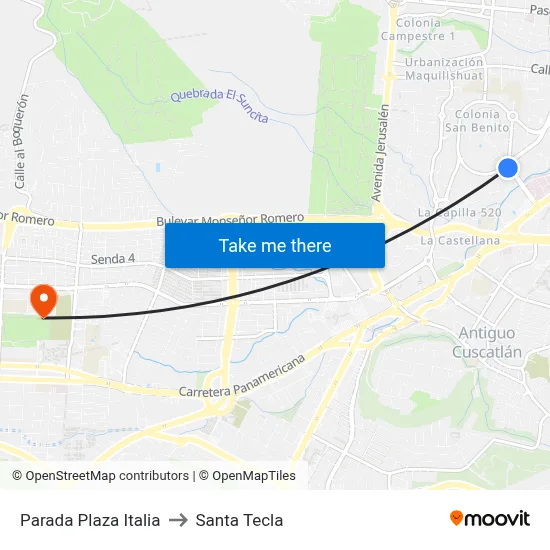 Parada Plaza Italia to Santa Tecla map