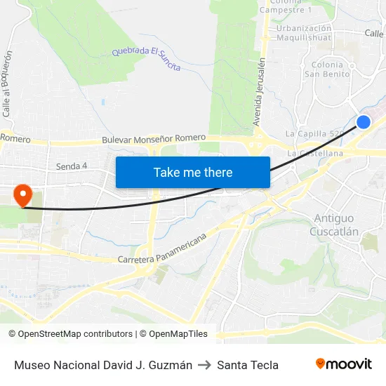 Museo Nacional David J. Guzmán to Santa Tecla map