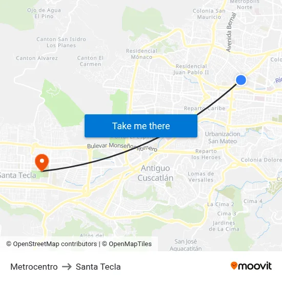 Metrocentro to Santa Tecla map