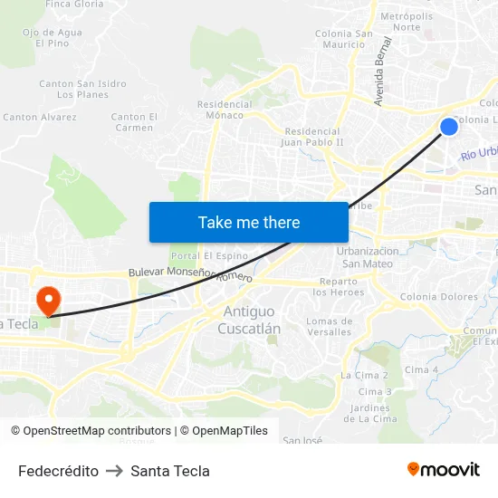 Fedecrédito to Santa Tecla map