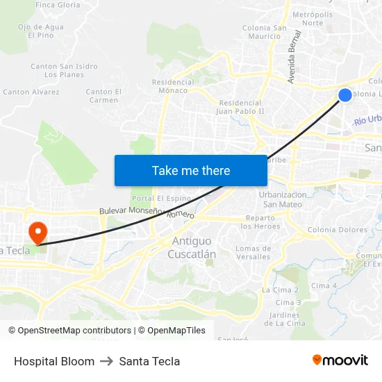 Hospital Bloom to Santa Tecla map