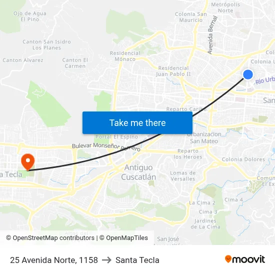 25 Avenida Norte, 1158 to Santa Tecla map