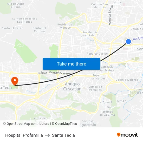 Hospital Profamilia to Santa Tecla map