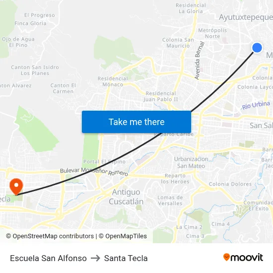 Escuela San Alfonso to Santa Tecla map