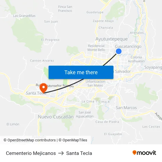 Cementerio Mejicanos to Santa Tecla map