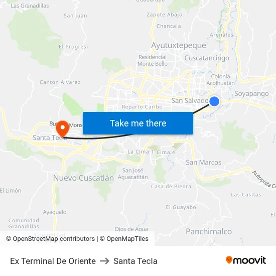 Ex Terminal De Oriente to Santa Tecla map