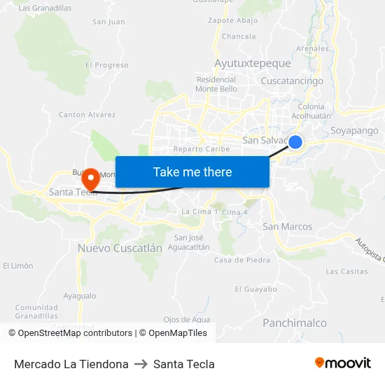Mercado La Tiendona to Santa Tecla map