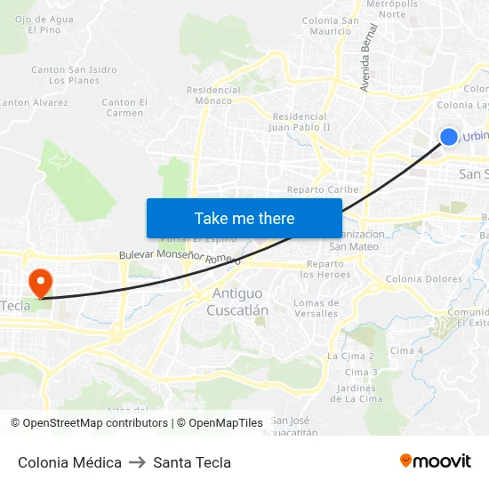 Colonia Médica to Santa Tecla map