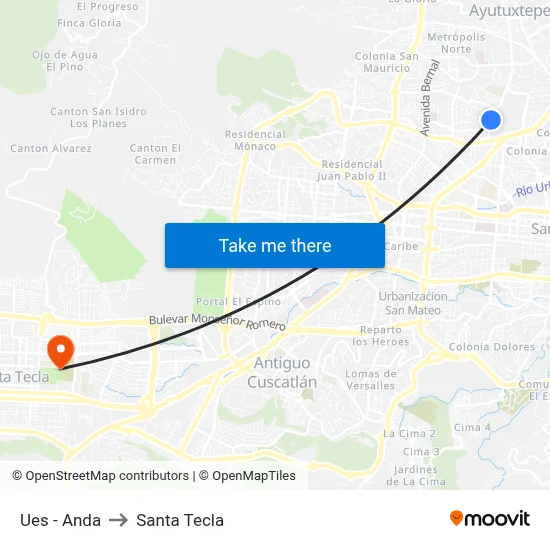 Ues - Anda to Santa Tecla map