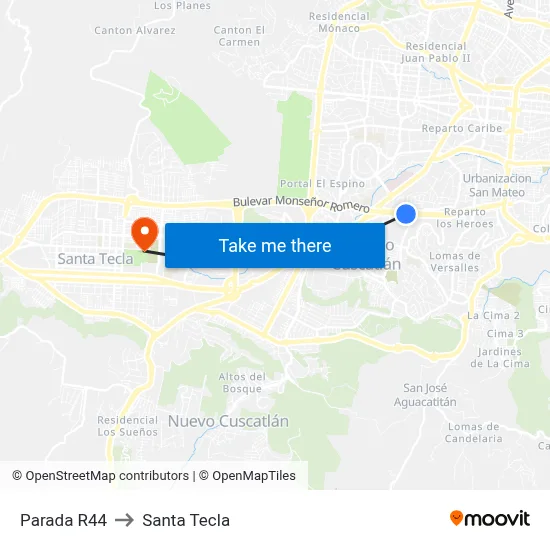 Parada R44 to Santa Tecla map