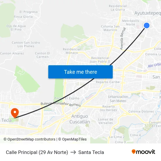 Calle Principal (29 Av Norte) to Santa Tecla map