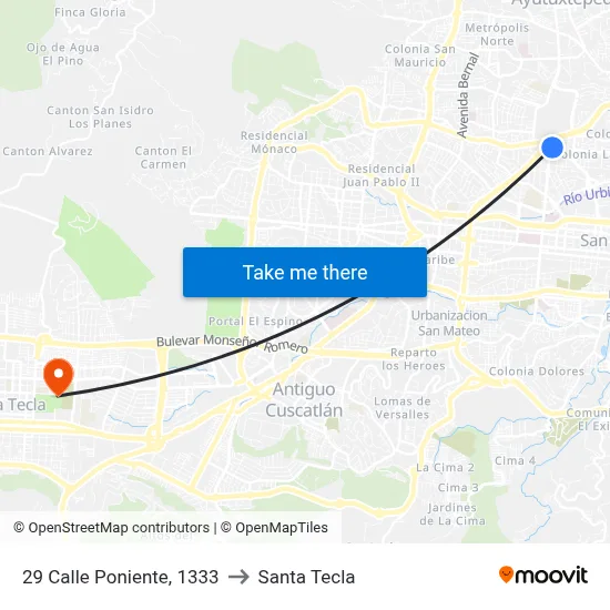29 Calle Poniente, 1333 to Santa Tecla map