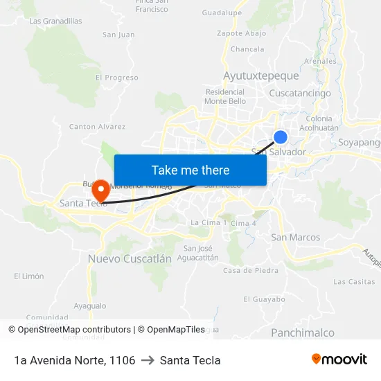 1a Avenida Norte, 1106 to Santa Tecla map