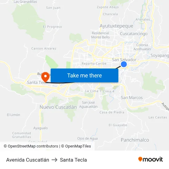 Avenida Cuscatlán to Santa Tecla map