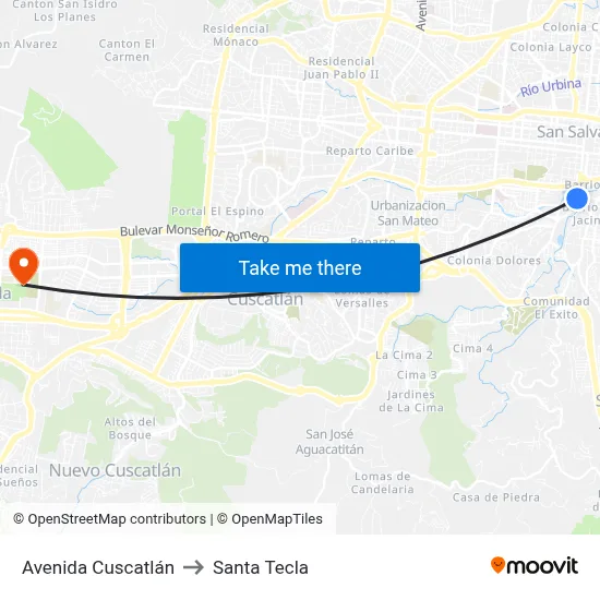 Avenida Cuscatlán to Santa Tecla map