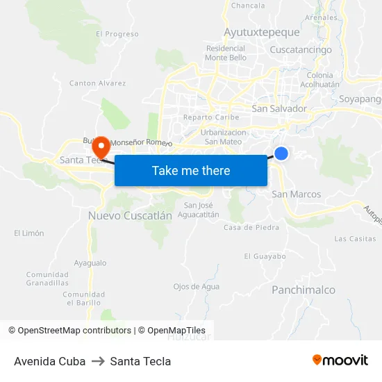 Avenida Cuba to Santa Tecla map