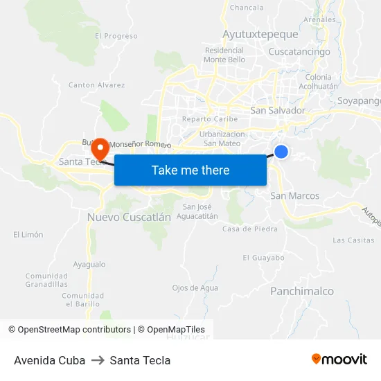 Avenida Cuba to Santa Tecla map