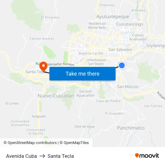 Avenida Cuba to Santa Tecla map