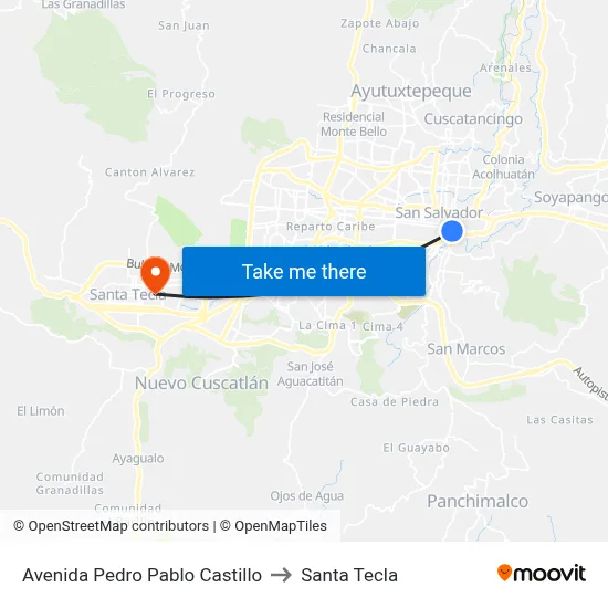 Avenida Pedro Pablo Castillo to Santa Tecla map