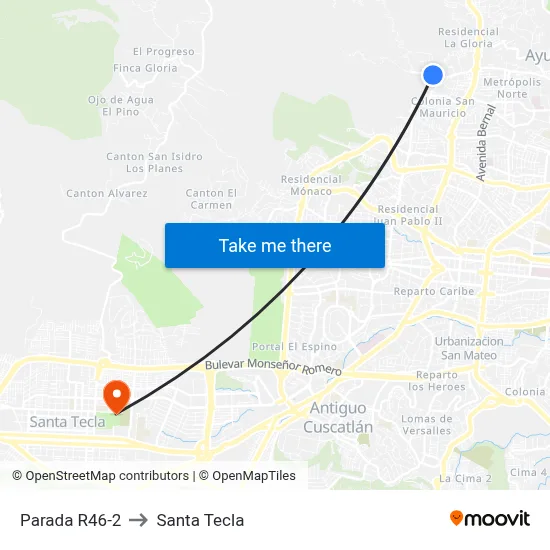 Parada R46-2 to Santa Tecla map
