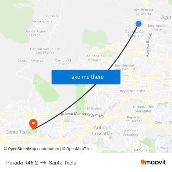 Parada R46-2 to Santa Tecla map