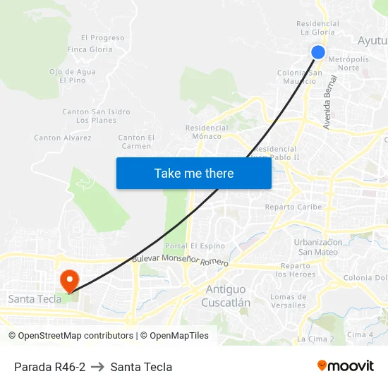Parada R46-2 to Santa Tecla map