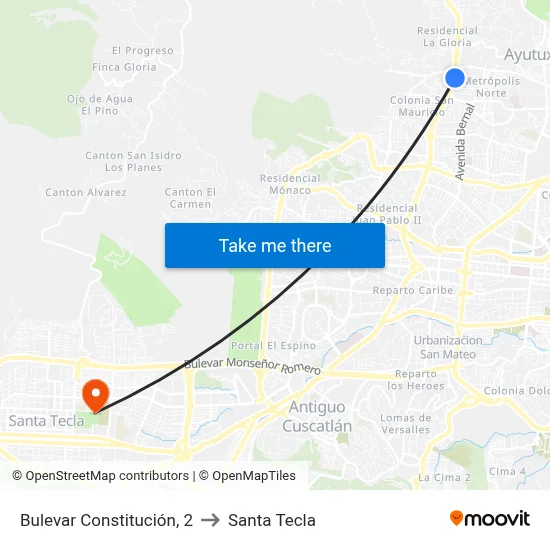 Bulevar Constitución, 2 to Santa Tecla map