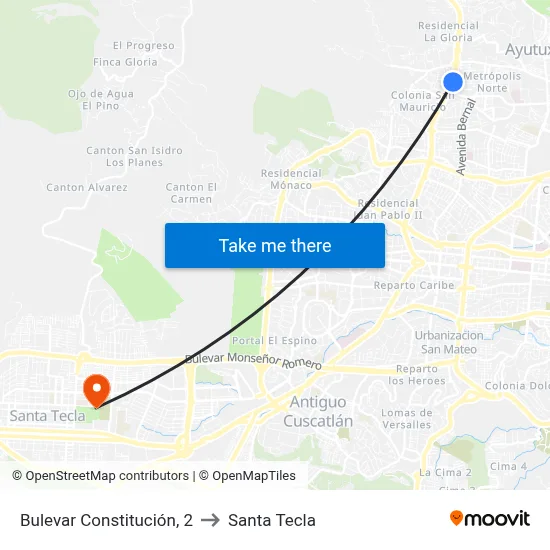 Bulevar Constitución, 2 to Santa Tecla map