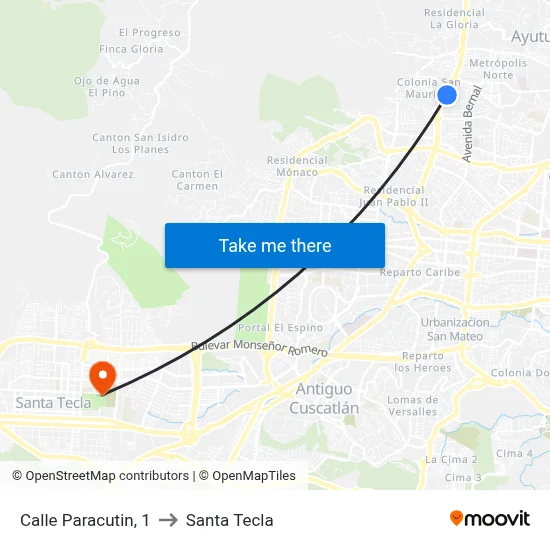 Calle Paracutin, 1 to Santa Tecla map