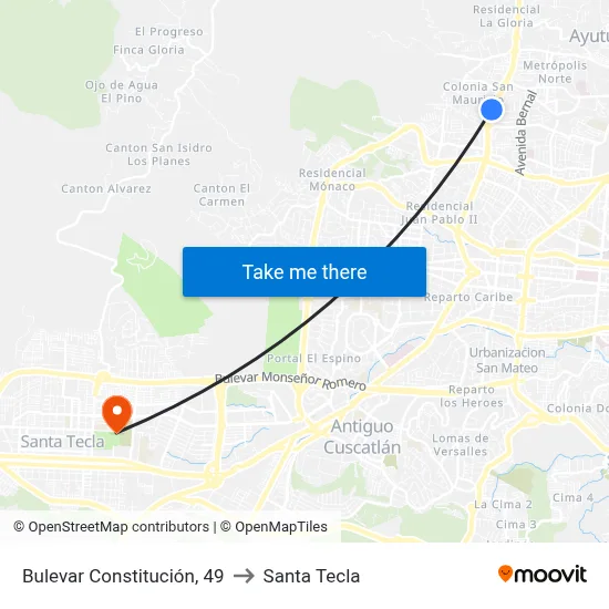 Bulevar Constitución, 49 to Santa Tecla map