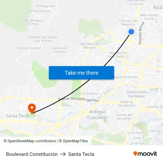 Boulevard Constitución to Santa Tecla map