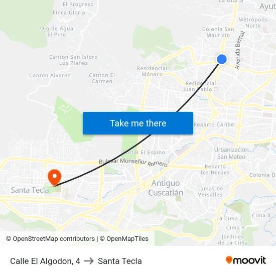 Calle El Algodon, 4 to Santa Tecla map