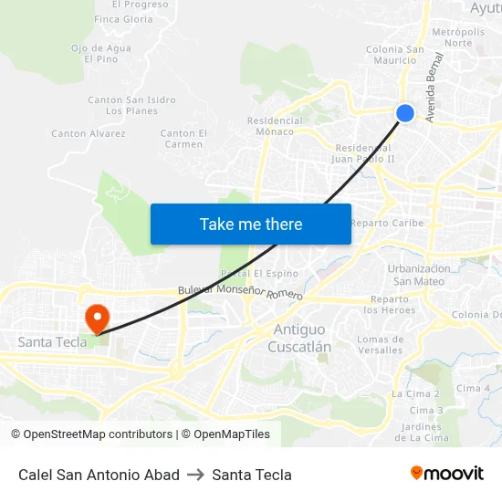 Calel San Antonio Abad to Santa Tecla map
