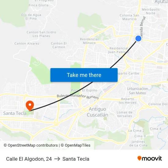 Calle El Algodon, 24 to Santa Tecla map