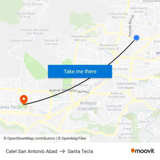 Calel San Antonio Abad to Santa Tecla map