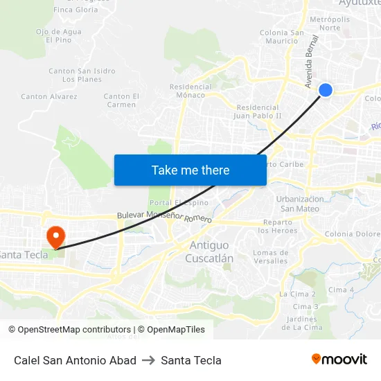 Calel San Antonio Abad to Santa Tecla map