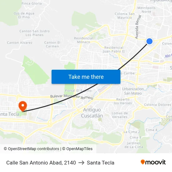 Calle San Antonio Abad, 2140 to Santa Tecla map