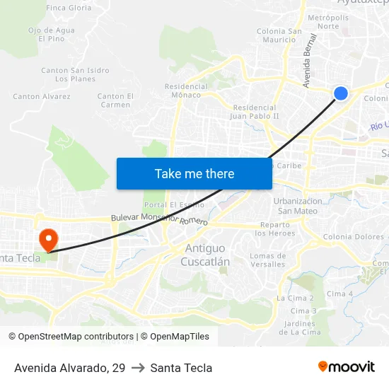 Avenida Alvarado, 29 to Santa Tecla map