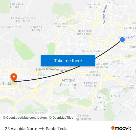 25 Avenida Norte to Santa Tecla map